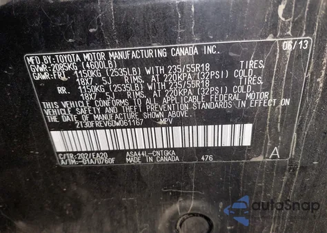 2013 Toyota Rav4 Limited from USA, damaged, VIN 2T3DFREV6DW061167